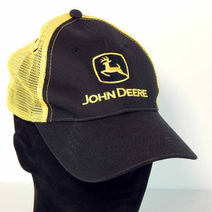 John Deere Black and Yellow Mesh Snapback Cap Hat